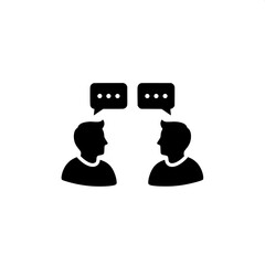 Vector glyph icon of two people engaged in conversation, symbolizing dialogue, communication, and discussion