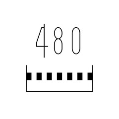 Illustration of the number four hundred and eighty above a dashed line and a rectangle shape outline