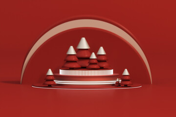 Red Christmas Product Display Stage 3D &ndash; Holiday Sale Background Scene