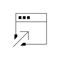 Outline of a browser window with three squares and an arrow pointing up and to the right inside it exactly