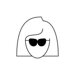 Stylized woman with bob haircut and sunglasses in a minimalist black and white graphic representation image