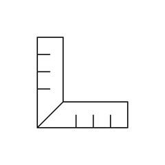 Illustration of a right angle tool with measurement markings on both sides in a simple black line drawing