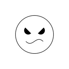 Illustration of a simple angry face with furrowed brow and curved mouth in black outline on white background
