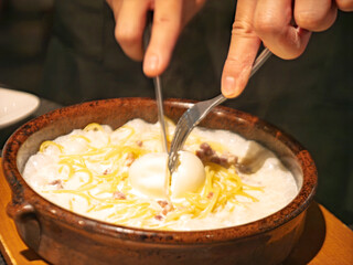 湯気にとろけるカルボナーラ