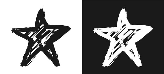 Simple grunge star illustration with rough textured brush strokes. Perfect for abstract design, decoration, or creative graphic elements