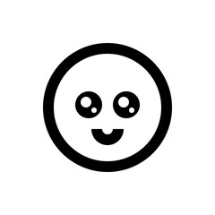 Illustration of a simple smiley face with large eyes and a curved mouth inside a thick outlined circle shape