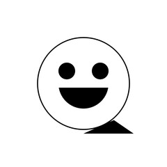 A simple smiling face with circular eyes and a curved mouth sits atop a small triangular shape below it