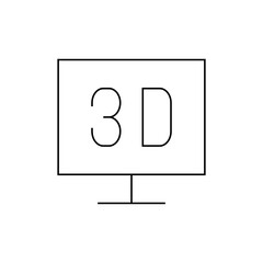 Illustration of a black and white television screen displaying the text 3d with a simple stand design on white background