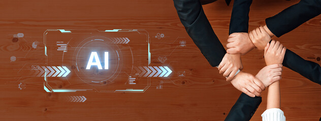 Concept of advanced Artificial Intelligence technology. A futuristic heads-up display shows the...