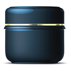 Dark Blue Cosmetic Jar With Gold Band Accent On Transparent Background Realistic Product Mockup
