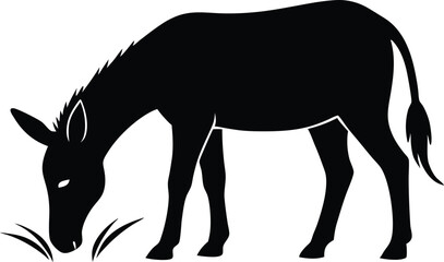 Fototapeta premium Mule eat grass silhouette, Mule eat grass line art silhouette vector illustration on white background