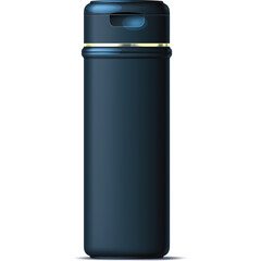 Dark Blue Cylindrical Container With Gold Accent Ring And Blue Cap Top Viewed Against White...