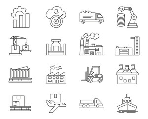 Distribution and Logistics Icon Set. Supply Chain, Delivery, Export, Transport, Logistics, Warehouse Symbol