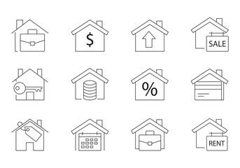 Fototapeta premium Set of House Rent Icon. Mortgage, Apartment, Rental, Investment, Architecture Symbol Vector
