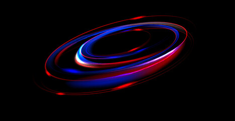 Neon rings set. Vector illustration of neon rings on dark background. Abstract vector fire circles, sparkling swirls and energy light spiral frames, neon blurry light circles at motion