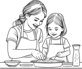 Mother and daughter joyfully preparing a homemade family meal together