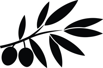 Olive branch with leaves and ripe olives black silhouette vector, Drawing olives branch silhouette decor vector illustration