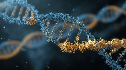 Genetic engineering theme, simply showing the process of CRISPR-Cas9 protein cutting DNA strands, DNA strands in blue, Cas9 protein in gold, with text labels