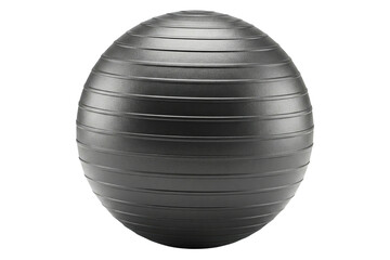 Large black inflatable rubber fitness ball isolated on a transparent background