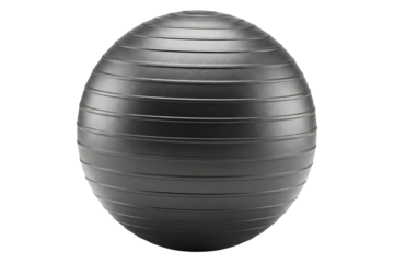 Large black inflatable rubber fitness ball isolated on a transparent background