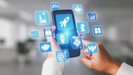 Startup launch and business growth concept, rocket symbolism, entrepreneurship, startup innovation,...