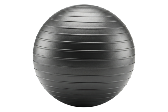 Large black inflatable rubber fitness ball isolated on a transparent background - Powered by Adobe
