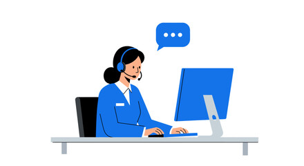 Female Customer Service Representative Working at Desk.