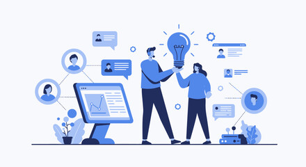 Teamwork Concept: People Holding Lightbulb Idea Sharing.