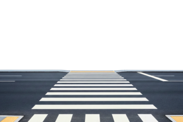 Empty asphalt road with a pedestrian crossing isolated on a transparent background