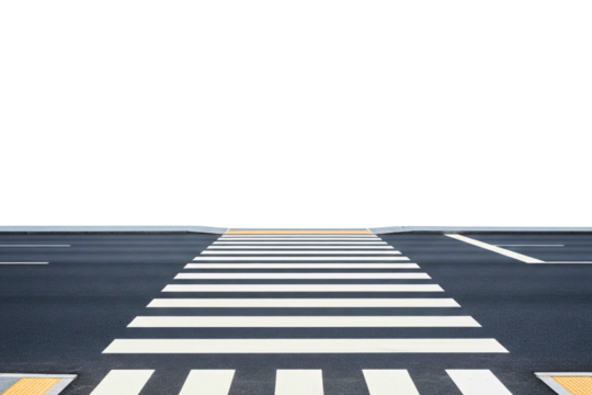 Empty asphalt road with a pedestrian crossing isolated on a transparent background - Powered by Adobe