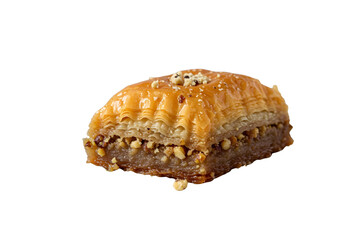 Golden Honeyed Baklava Pastry with Chopped Nuts on Black Background dessert sweet isolated on a transparent background