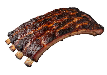 Glazed Barbecue Pork Ribs with Visible Bones barbecue ribs meat isolated on a transparent background