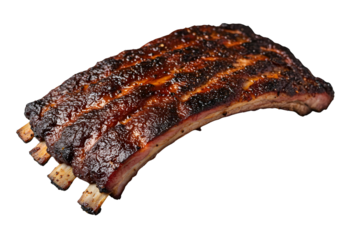 Glazed Barbecue Pork Ribs with Visible Bones barbecue ribs meat isolated on a transparent background