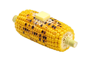 Grilled Corn on the Cob with Butter and Seasoning on Black Background barbecue summer food isolated on a transparent background