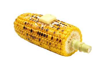 Grilled Corn on the Cob with Butter and Seasoning Isolated on Black image isolated on a transparent background