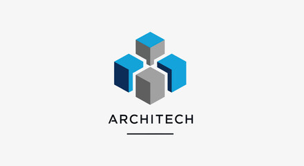 Modern architectural design logo featuring geometric cube structures and the word ARCHITECH.