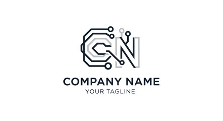 Modern CN Letter Logo Design with Circuit Board Elements.