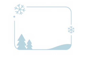 Winter holiday frame with snowflakes, festive trees, and snow, ideal for seasonal messages, transparent background