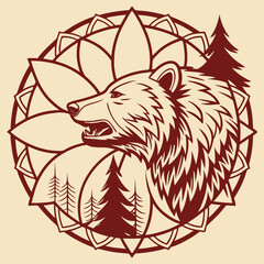  Strong Bear Head Duotone Vector Mandala