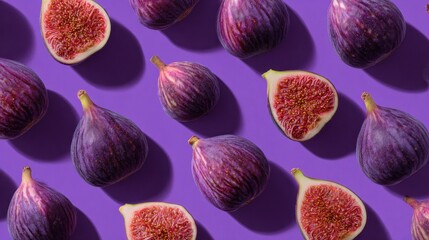 Fresh figs arranged on a vibrant purple background fruit food concept