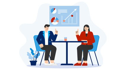Business People Discussing Advertising Campaign Flat Vector Illustration