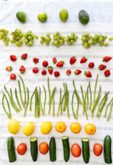 Rows of fresh vinegar washed produce drying on a Turkish towel.
