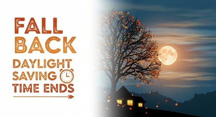 Fall Back Daylight Saving Time Ends Reminder Autumn Moon Night Scene Cozy Homes