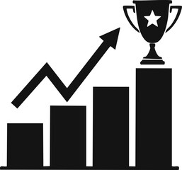 Corporate success silhouette icons with trophy, upward arrow, medal, and rising chart, motivation theme