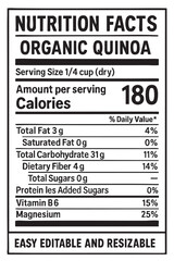Nutrition facts label for organic quinoa food vector illustration on transparent background