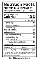 Nutrition facts label for protein shake powder vector illustration on transparent background