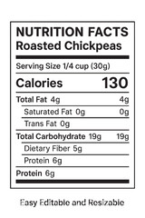 Nutrition facts label for roasted chickpeas vector illustration on transparent background