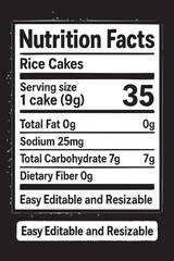 Nutrition facts label for rice cakes product vector illustration on transparent background