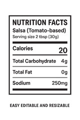 Nutrition facts label for tomato based salsa vector illustration on transparent background