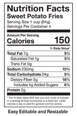 Nutrition facts label for sweet potato fries vector illustration on transparent background